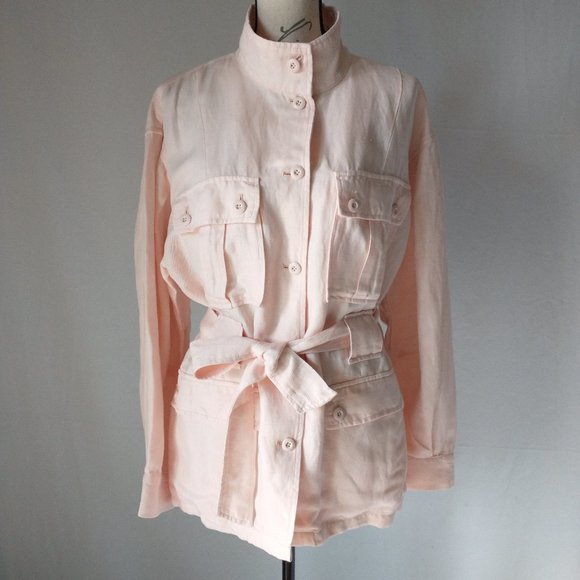 Joie Sirena Linen Blend Utility Military Jacket Belt Shell Pink Women Size L - Picture 6 of 14